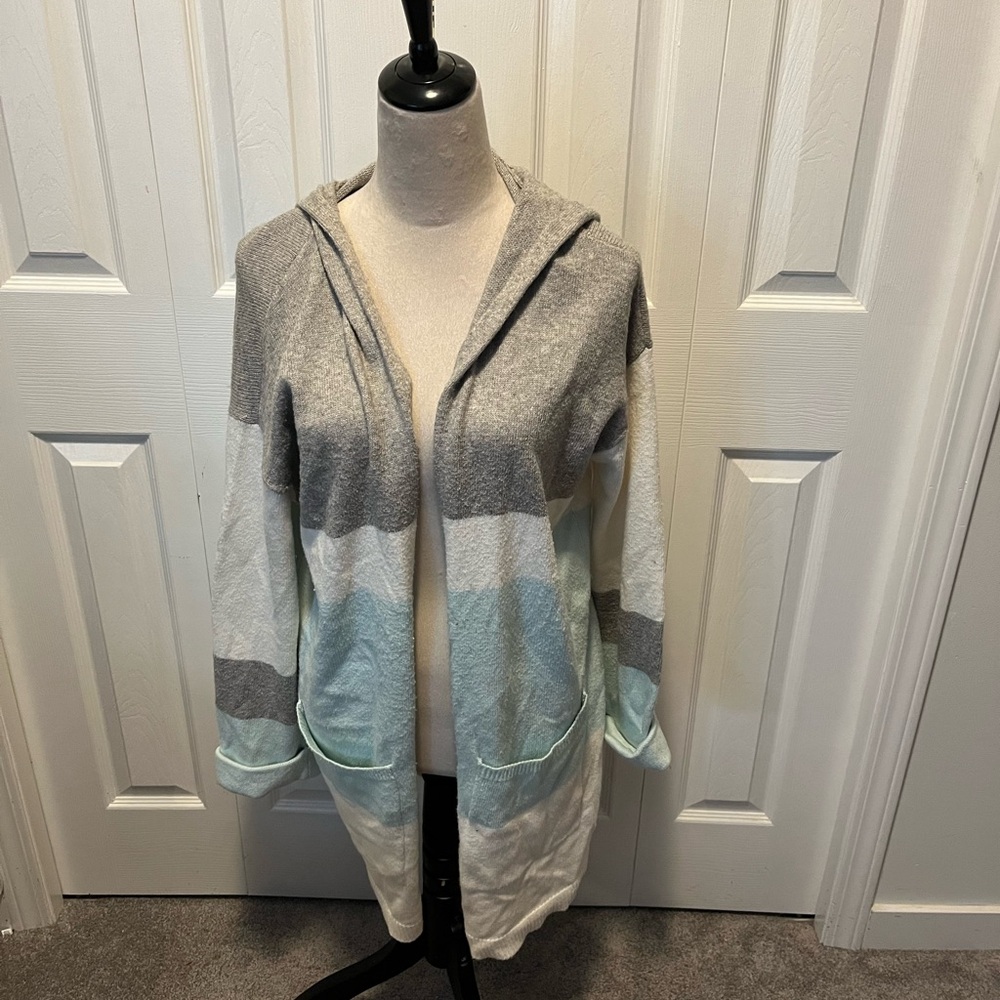 In Cashmere size S/M Gray and White Hooded Women's Sweater